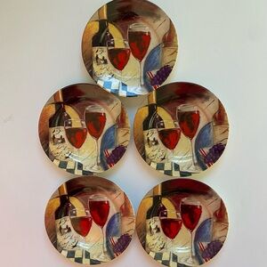Cider House Appetizer Dessert Plates 6” Set Of 5 Red Wine Grapes Cheese Ceramic